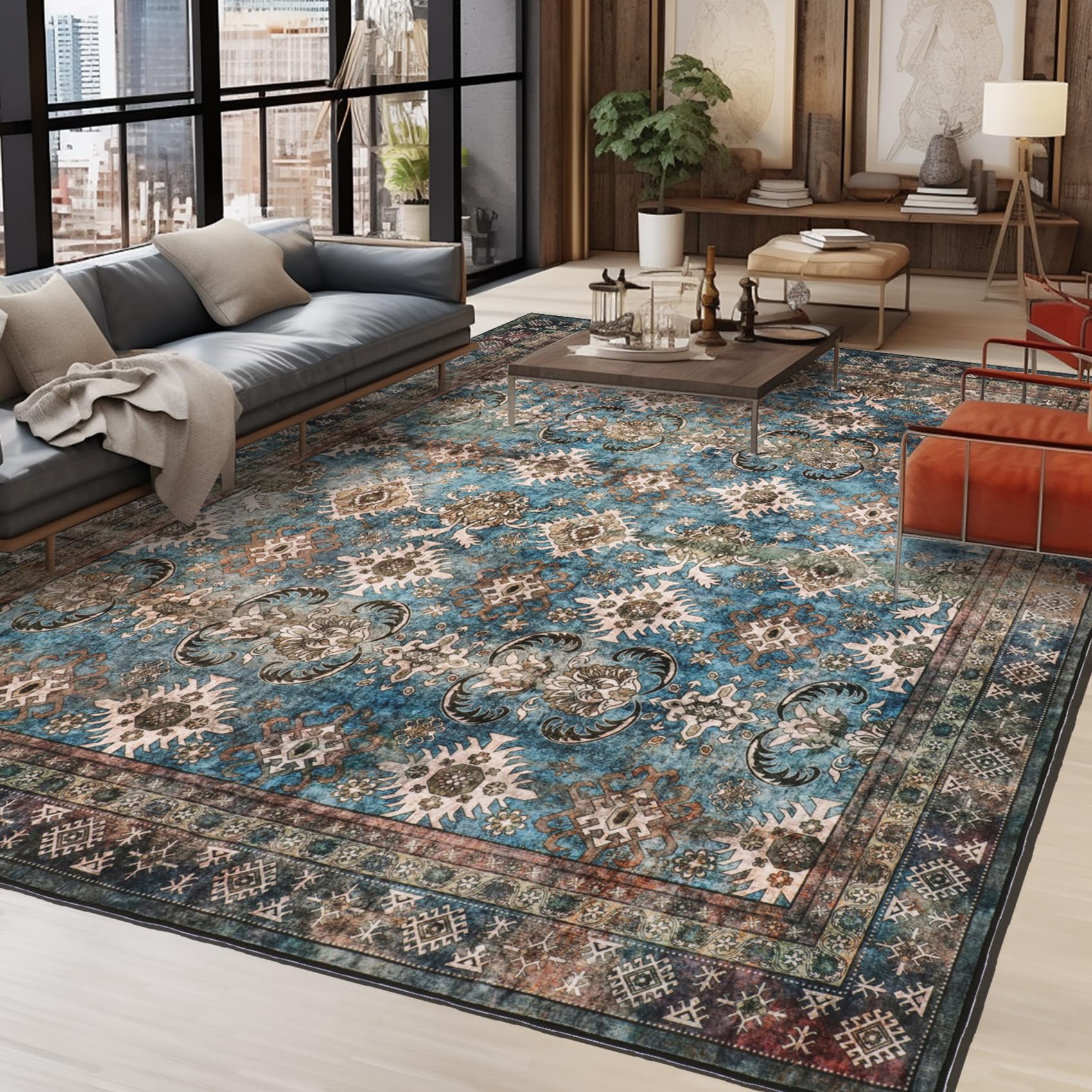 Area Rugs for Living Room Non-Shedding Boho Rug for Bedroom 0.3inch Vintage