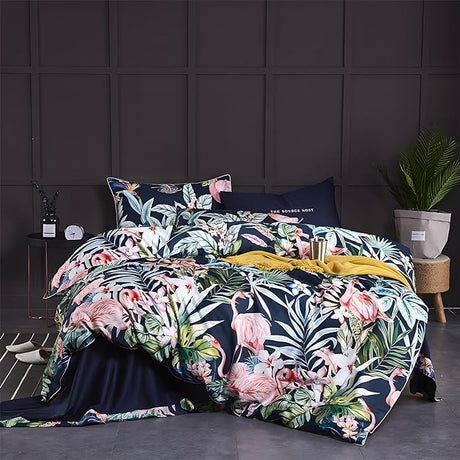 Green Leaves King Size Comforter Set, Soft Fluffy Botanical Floral Bedding Set for Women