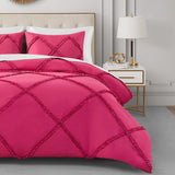 Diamond Queen Comforter Set - Ruffle 3-Piece Machine Washable Reversible Bedding