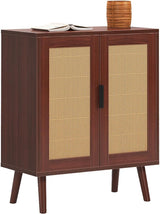 Rattan 2-Tier Home Storage Cabinet, Accent Kitchen Cabinet with Door,