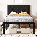 Queen Bed Frame with Headboard PU Leather Upholstered Bed Frame Platform,All Metal