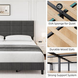 King Size Bed Frame with Headboard, Linen Upholstered King Bed Frame, Sturdy Metal