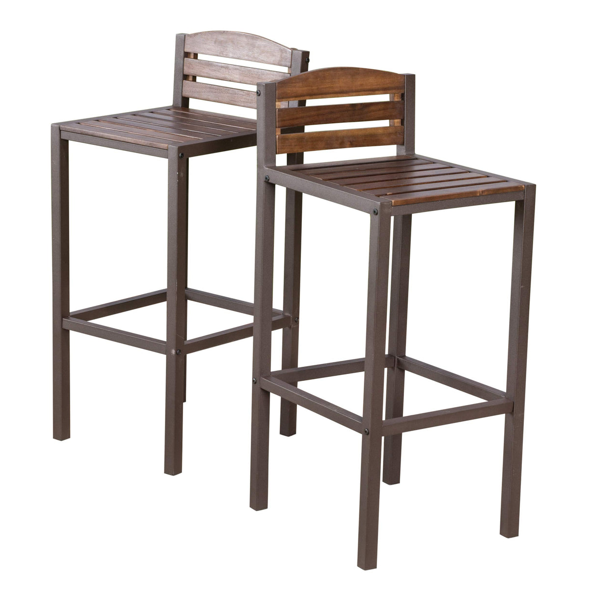 Milos Acacia Barstools, 2-Pcs Set, Dark Brown / Rustic Metal