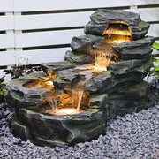 37" L Garden Outdoor Water Fountain, Floor Standing 5-Tiers Rock Natural Waterfall
