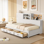 Storage, Wooden Day Bed with 3 Storage Drawers, Shelves, Cork Board & Sliding Door,
