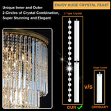 Large Long Crystal Chandelier for High Ceiling, 37-Lights Modern Gold Big Foyer Entrance Crystal