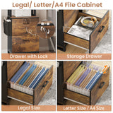 2 Drawer File Cabinet with Lock, Filing Cabinet fits Letter, Legal, Hanging File Folders