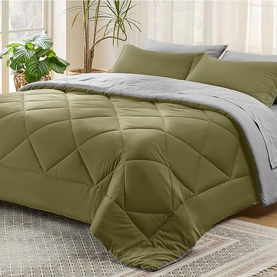 Burgundy Queen Comforter Set - 7 Pieces Reversible Queen Bed in a Bag Queen Bed Set