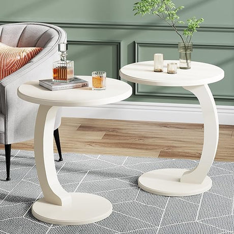 Round End Table, Wood C-Shaped Side Table, Small Couch Side Table