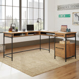 Iron City L-Desk, L: 60.00" x W: 60.00" x H: 30.00", Checked Oak Finish