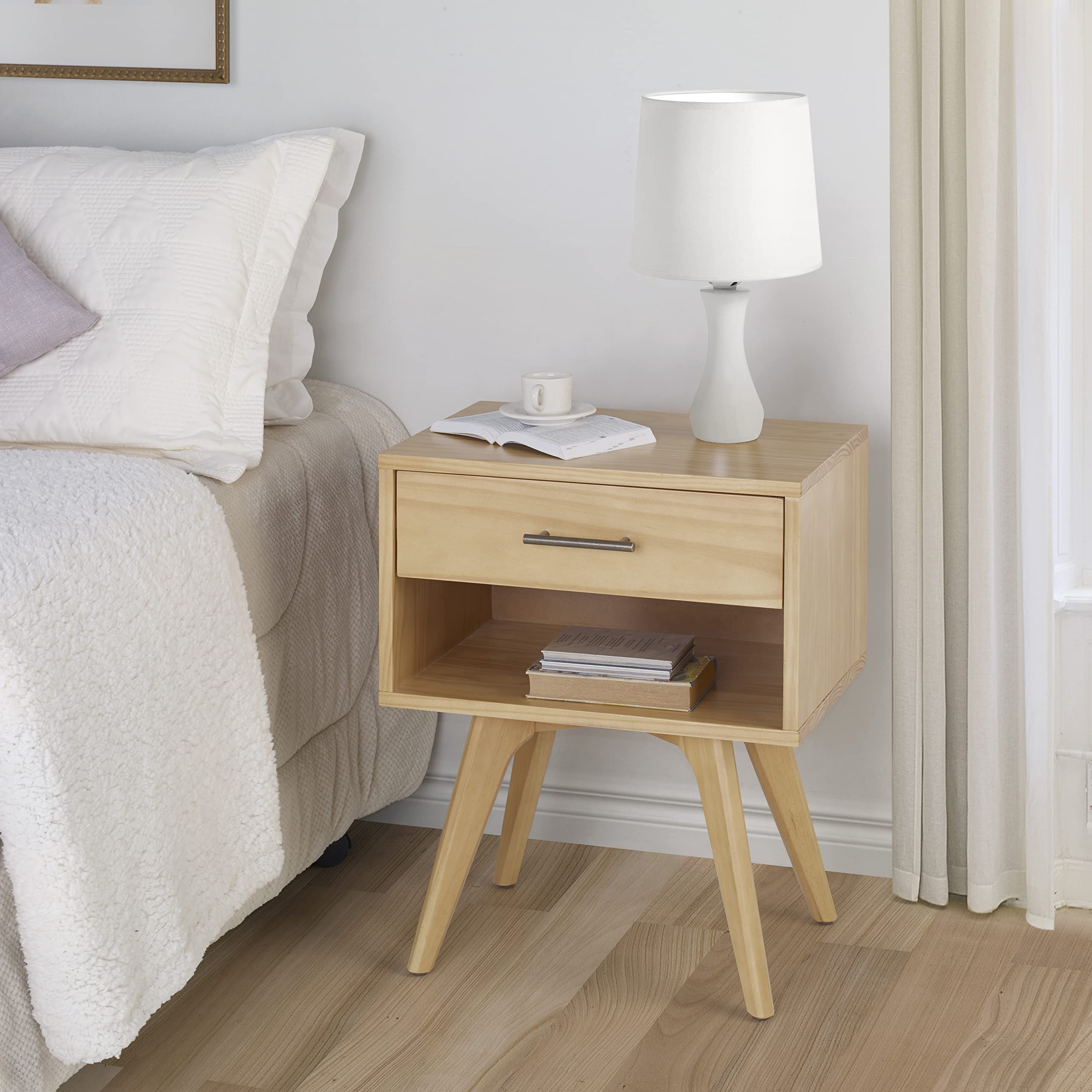 Century Modern One Drawer Nightstand/Constructed of Solid Wood/Oak Finish