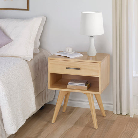 Century Modern One Drawer Nightstand/Constructed of Solid Wood/Oak Finish