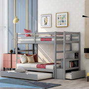 Twin Over Twin to King Extendable Bunk Bed with Stairs and Trundle
