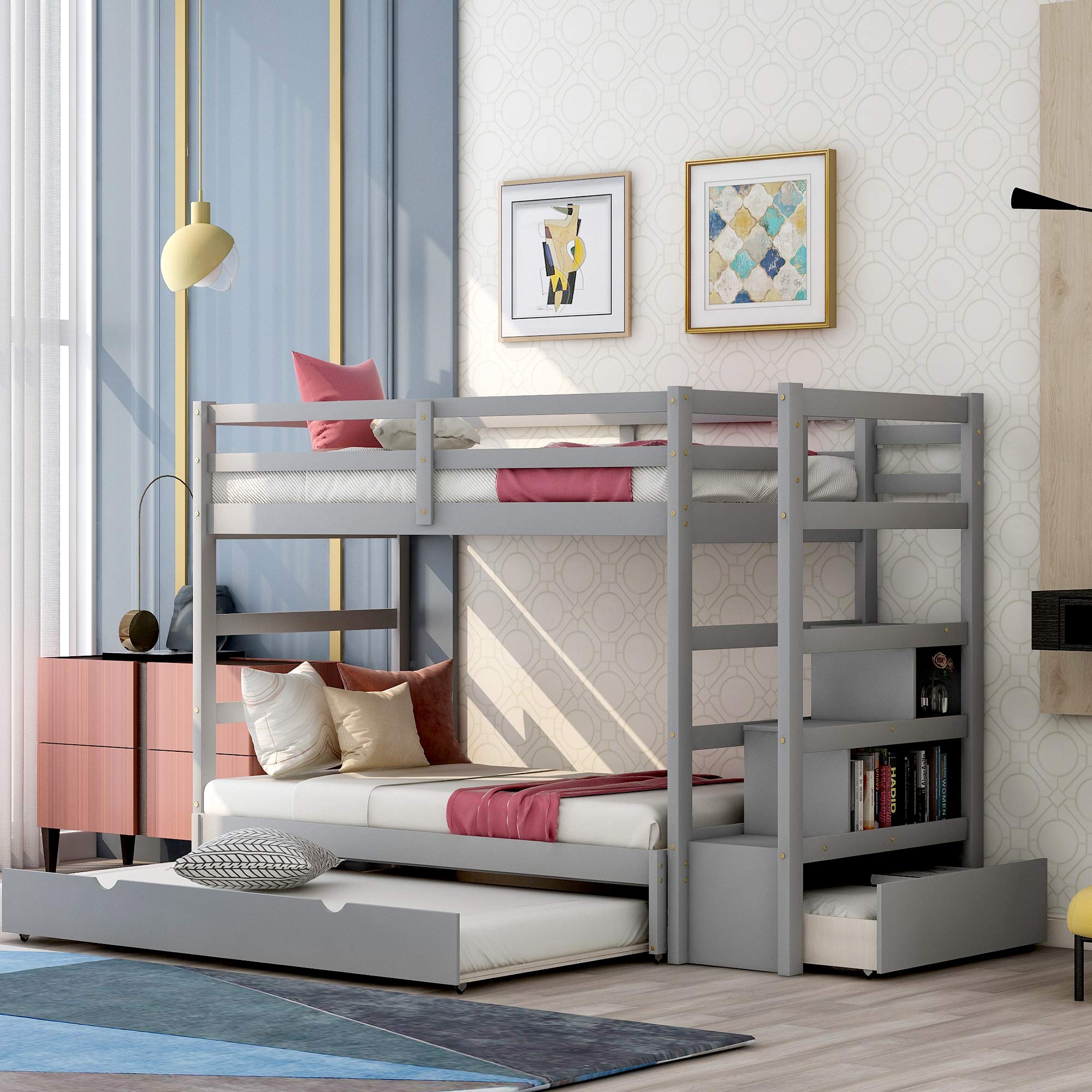 Twin Over Twin to King Extendable Bunk Bed with Stairs and Trundle