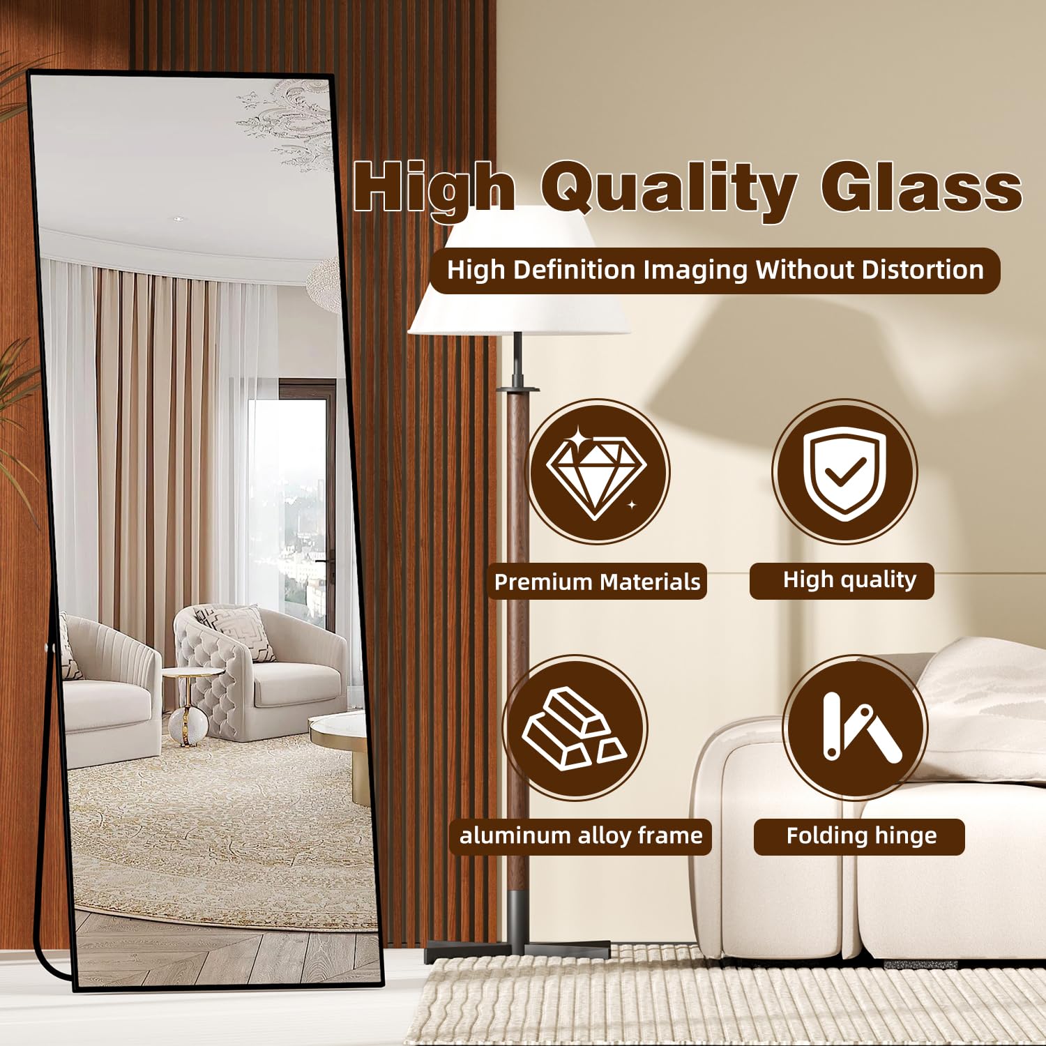 Full Length Mirror with Stand - 57x20 Aluminum Frame