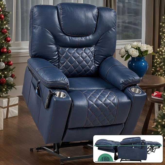 for Seniors: 9988 High Density Foam Lift Chair with Heat Massage, Reclining to 180, 2 Cup