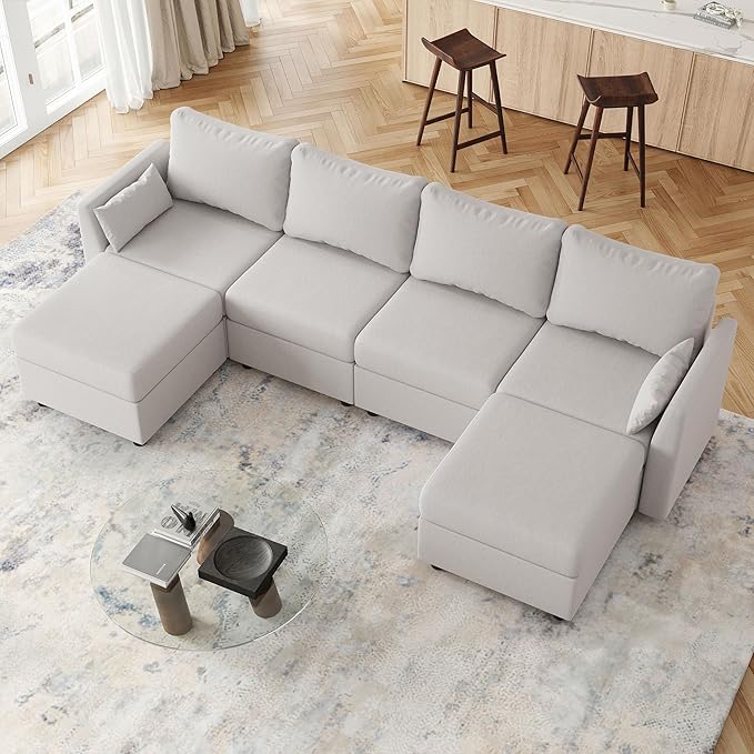 Modular 6-Seat Convertible Sectional Sofa with Storage – Light Grey or Beige