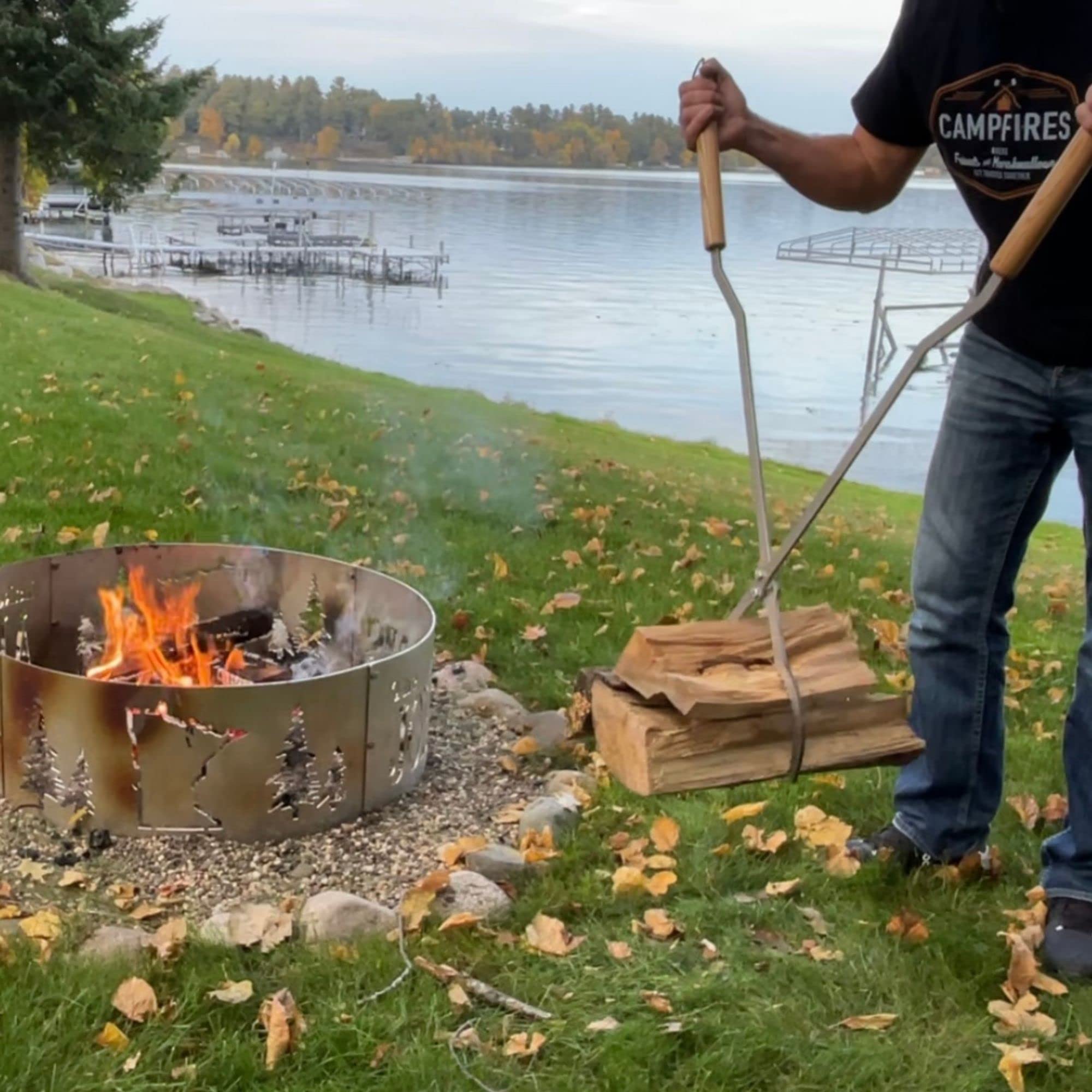 Fire Pit Tongs - Stainless Steel - Heavy Duty Log Grabbers - Made in USA - Bonfire