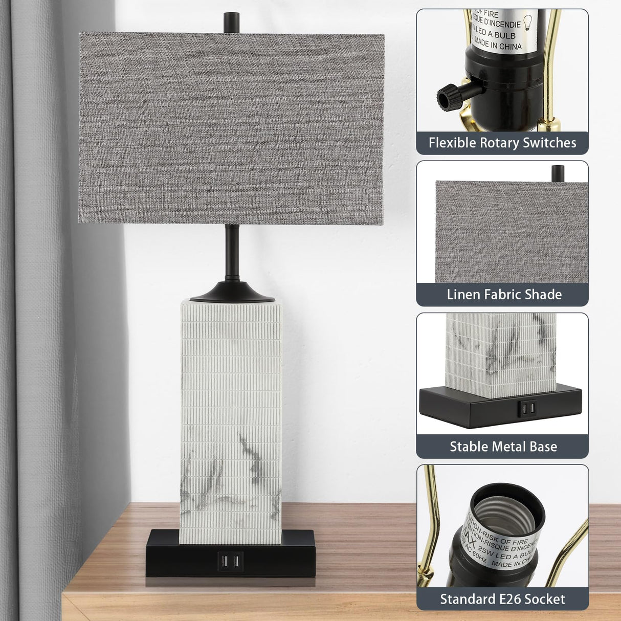 Modern Table Lamps Set of 2 with USB Ports