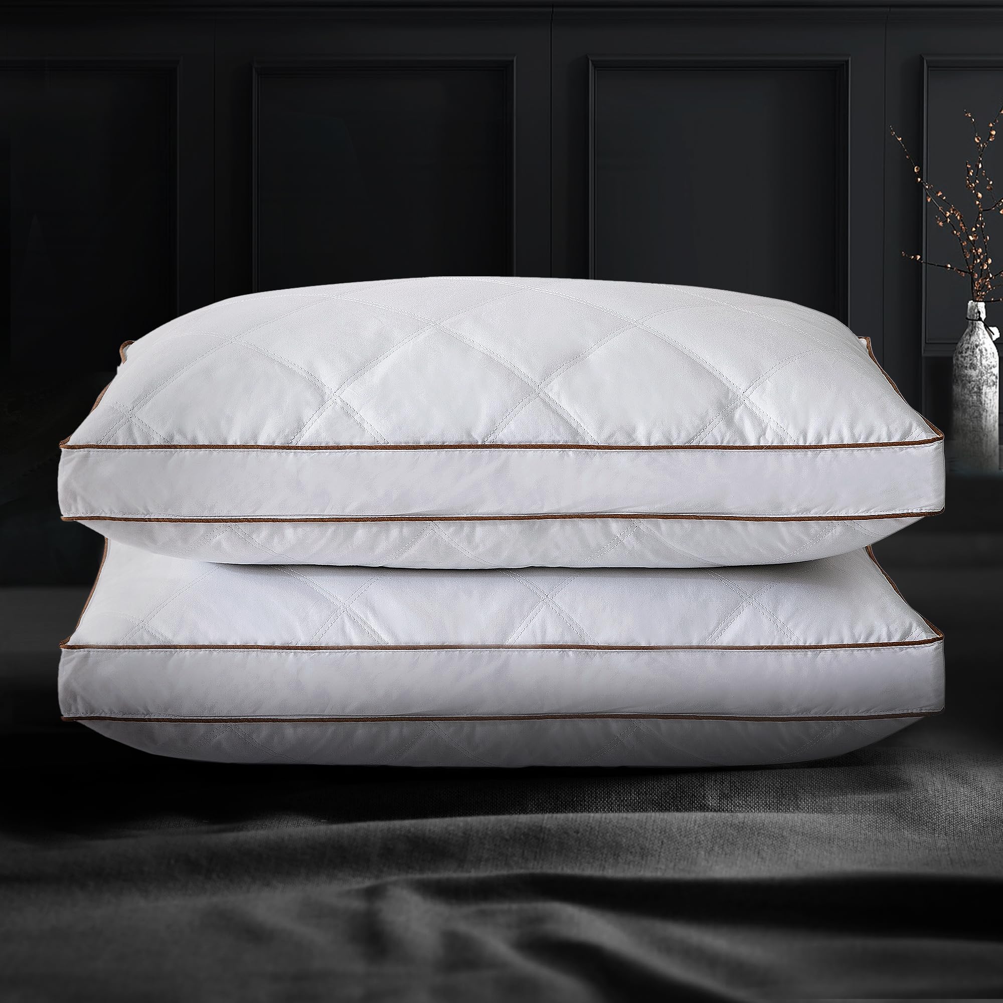 Feathers and Down Pillow, Hotel Collection Gusseted Bed Pillows for Sleeping, 100% Cotton