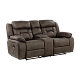 Reclining Loveseat, Polished Microfiber Manual Double Recliner Loveseat with Center Console, Dark Brown