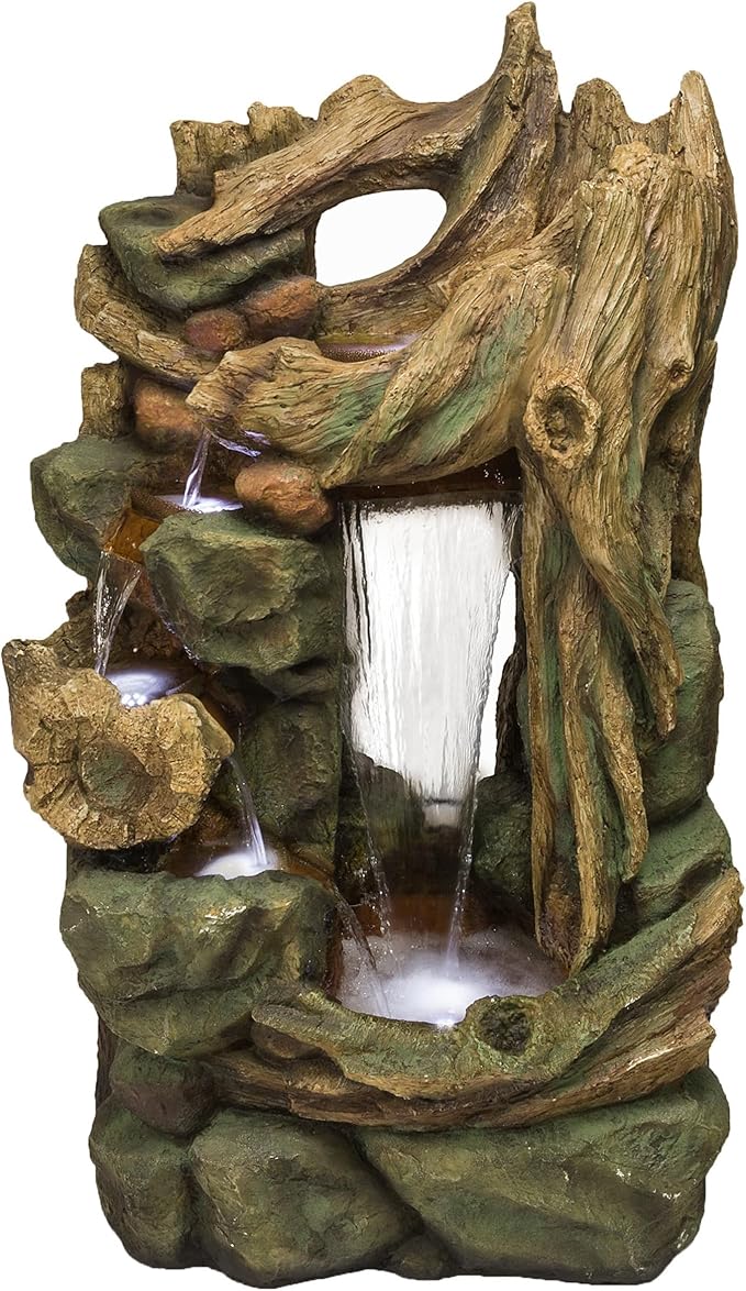 TVH156 79" Outdoor Floor Cascading Tree Trunk Water Fountain with LED Lights