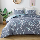 Comforter King Size Grey(104x90 Inch) -3 Pieces Soft Lightweight Microfiber Branches Comforter Bedding Set, Reversible Flower Plum Blossom Bed Set (1 Comforter, 2 Pillowcases)