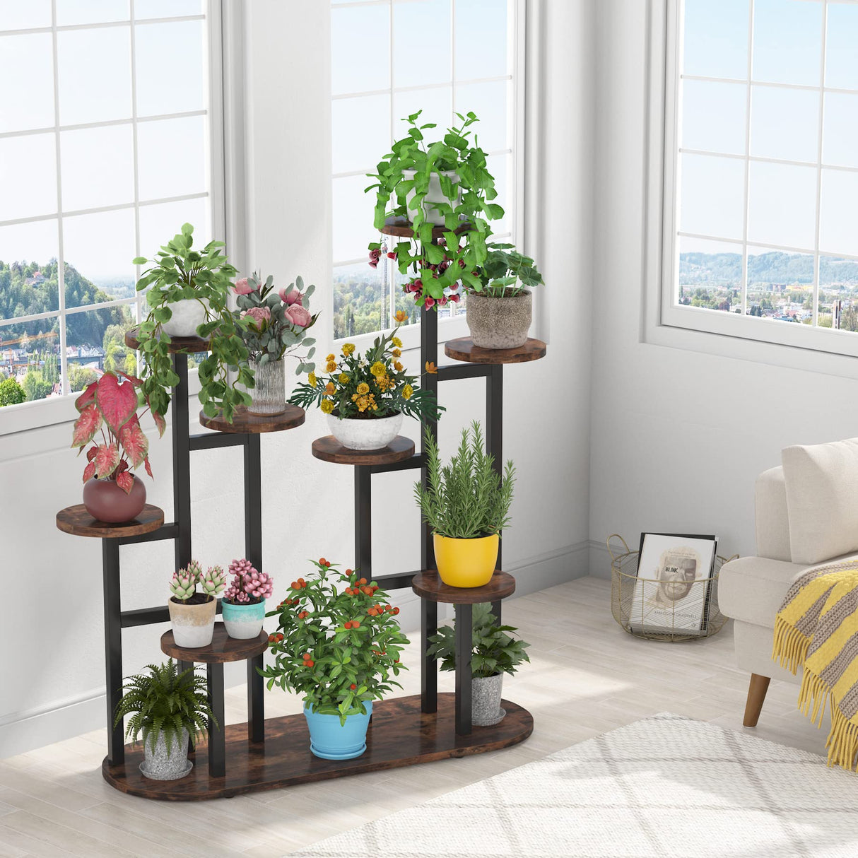 Multi-Tiered 11 Potted Plant Stand Indoor Tall Plant Shelf Flower Stands Plant Rack