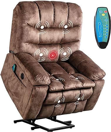 Large Power Lift Chair with Massage and Heat for Elderly Recliner, Brown2