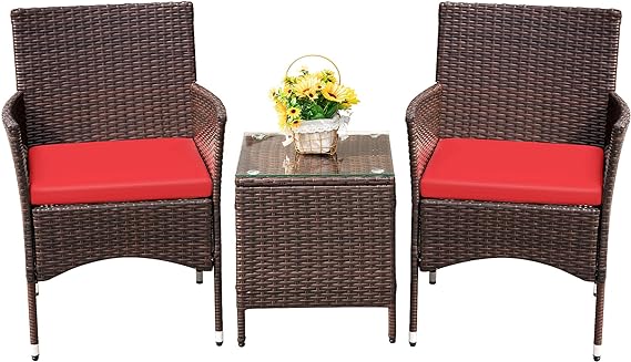 Patio Porch Furniture Sets 3 Pieces PE Rattan Wicker Chairs