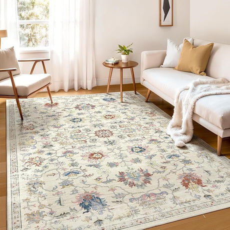 Washable 5X7 Area Rug for Living Room Vintage Rugs, Bedroom Kitchen Rugs, Vintage