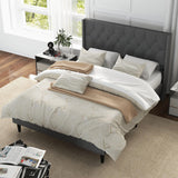 Full Size Upholstered Platform Bed Frame with Tufted Headboard