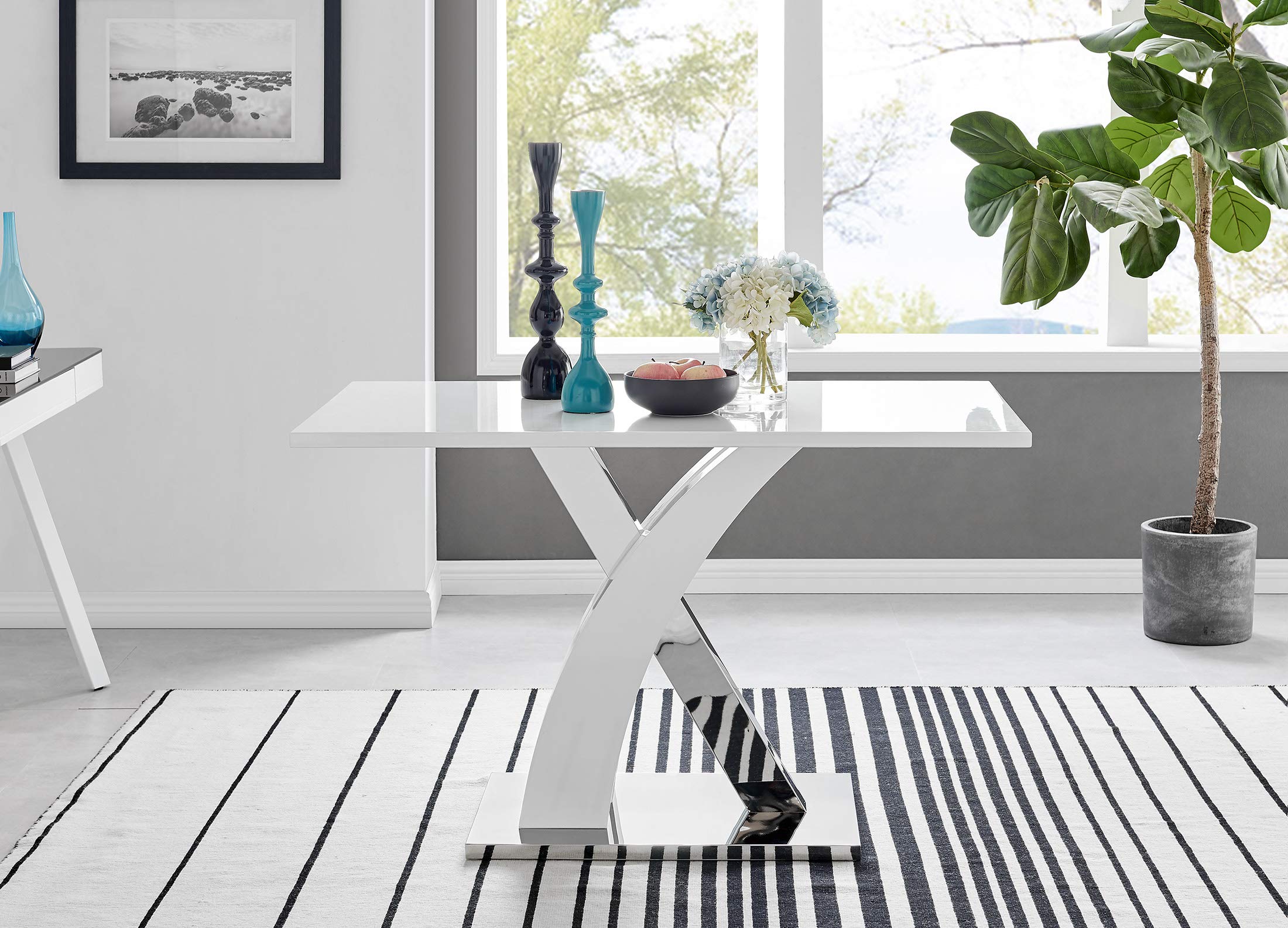 Atlanta White High Gloss Dining Table with Chrome Base & 4 Willow Chairs