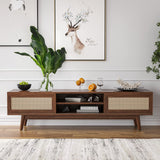 65'' Rattan TV Stand with Storage,Mid Century Modern TV Stand for Living Room