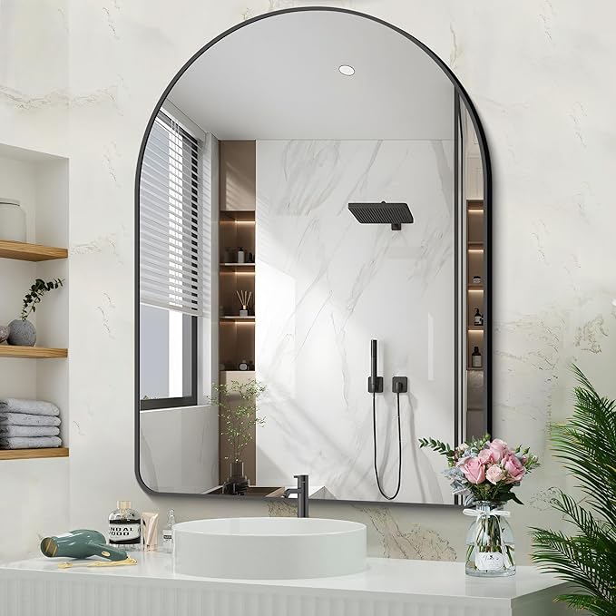 Arched Bathroom Mirror, 36"x48" Black Arched Mirror for Bathroom, Wall Mounted Mirror