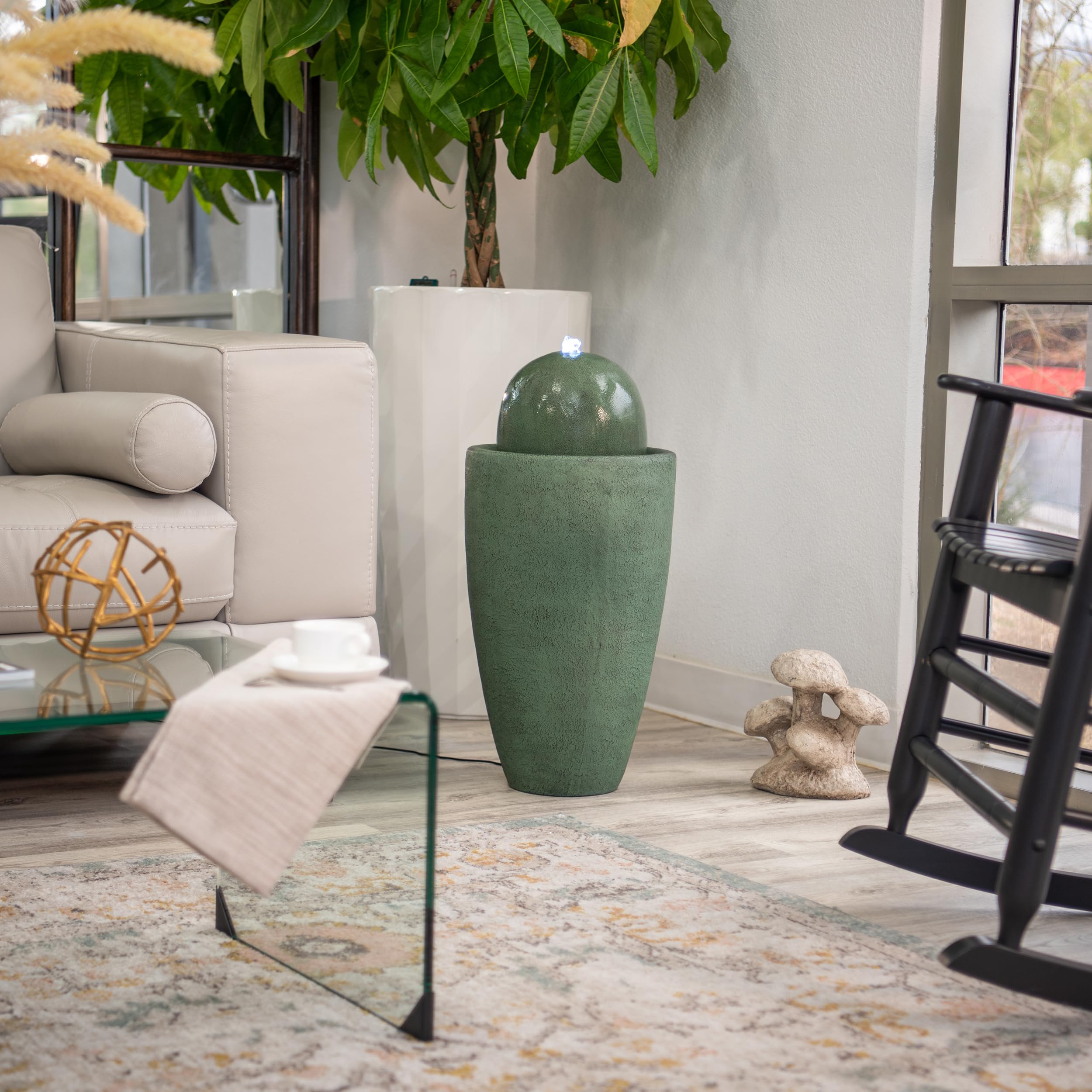 25.98" H Round Stone Indoor/Outdoor Modern Stone Textured Sphere Water Fountain