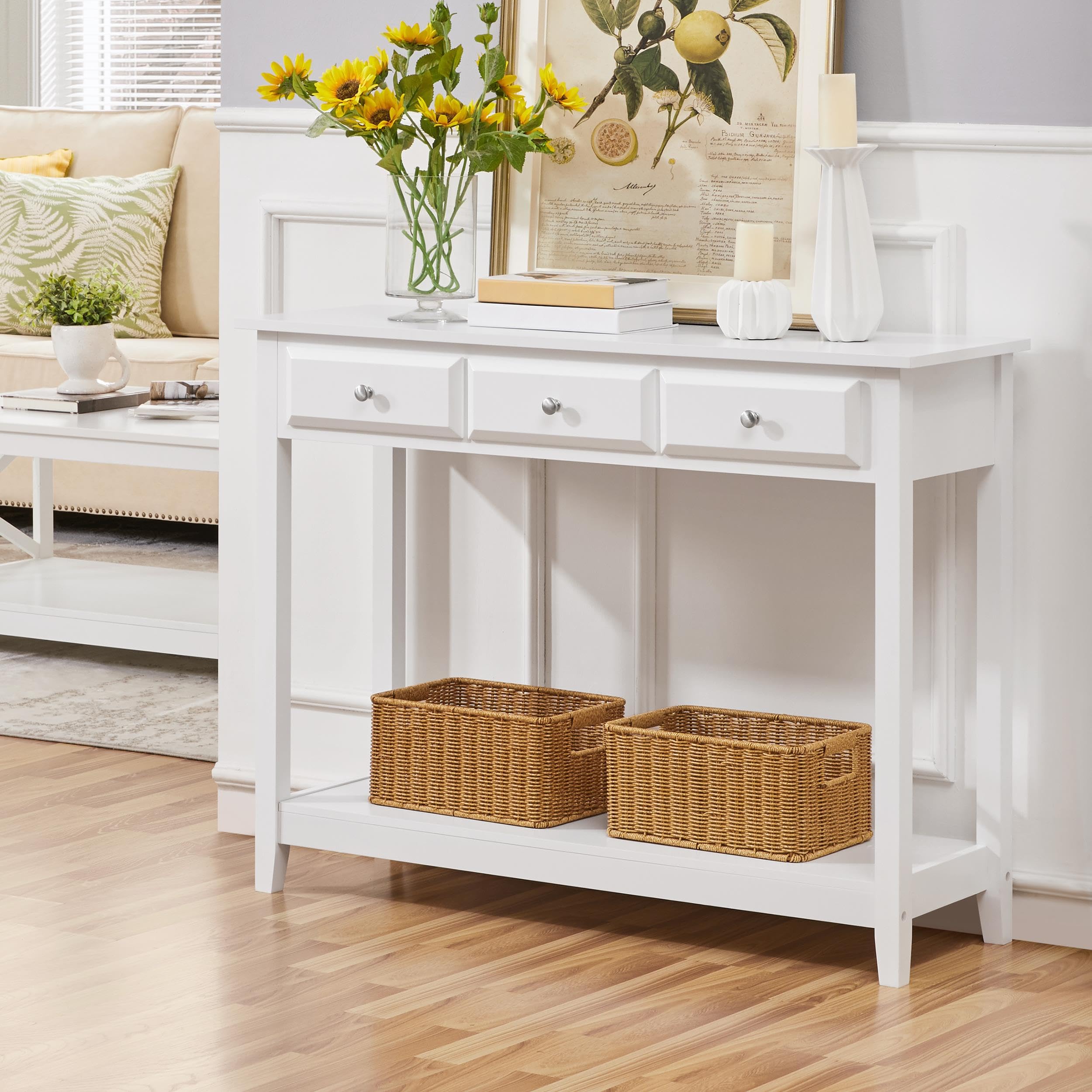 Console Table with 3 Drawers, 42" Entryway Table with Storage Shelves