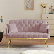 55-Inch Modern Velvet Loveseat Sofa with Gold Metal Legs & Side Pockets