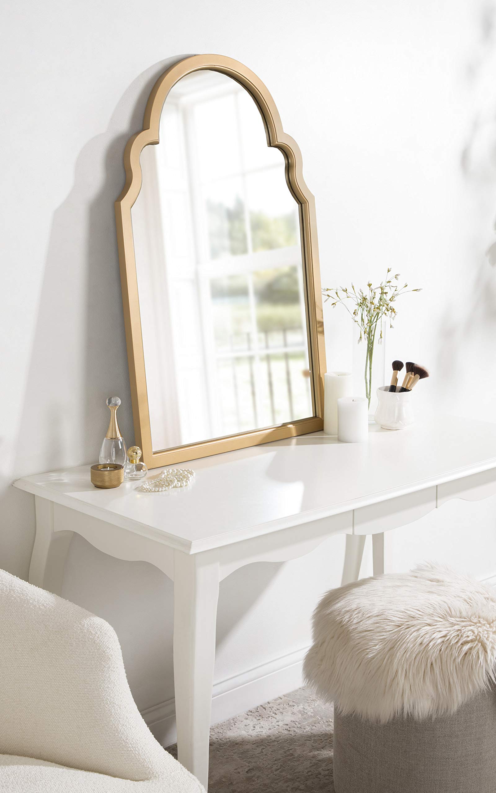 Hogan Modern Arched Wall Mirror, 24 x 36, Gold, Glam Moroccan Mirror for Wall
