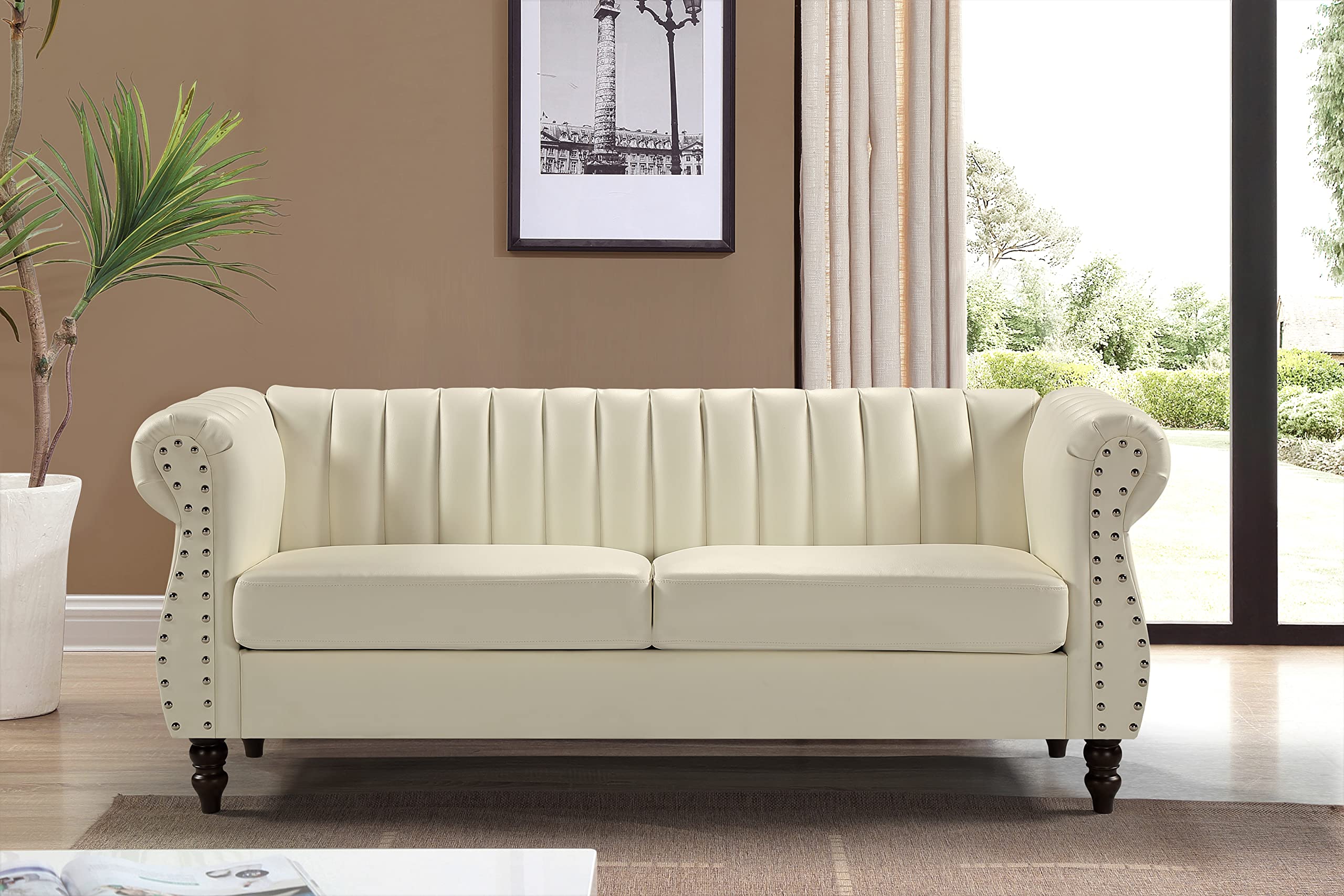 Chesterfield-Inspired 77" Faux Leather Sofa with Elegant Design