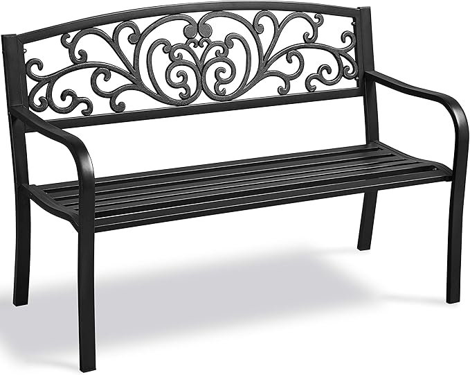 Garden Bench Outdoor Patio Bench for Outdoor, Park, Yard, Entryway, Iron Metal Frame