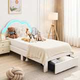 Twin Size Bed Frame with LED Lights - Boucle Upholstered Twin Cloud Bed Frames with Headboard