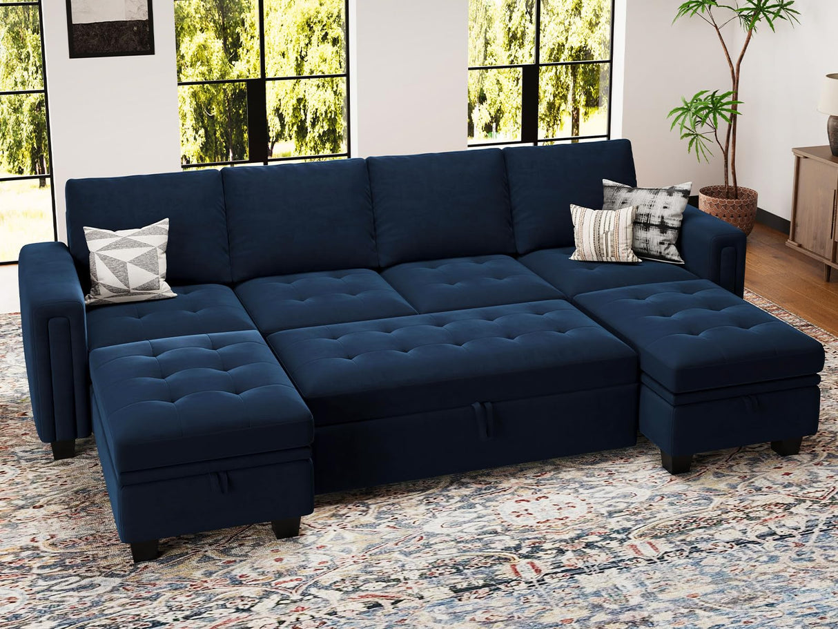 Modular Sectional Sleeper Sofa with Pull Out Bed Convertible U Shaped Sectional Sofa