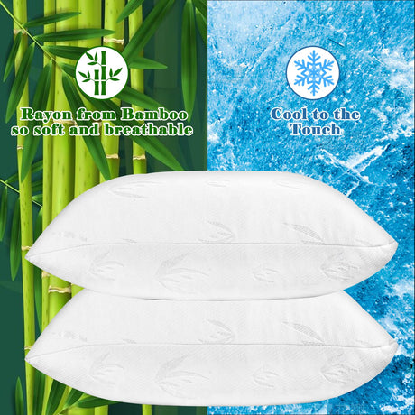 Cooling Bed Pillows for Sleeping 2 Pack, Shredded Memory Foam Pillows