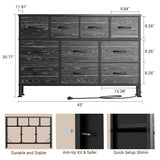 Black Dresser for Bedroom with Charging Station and 10 Drawers, Large Fabric Chest