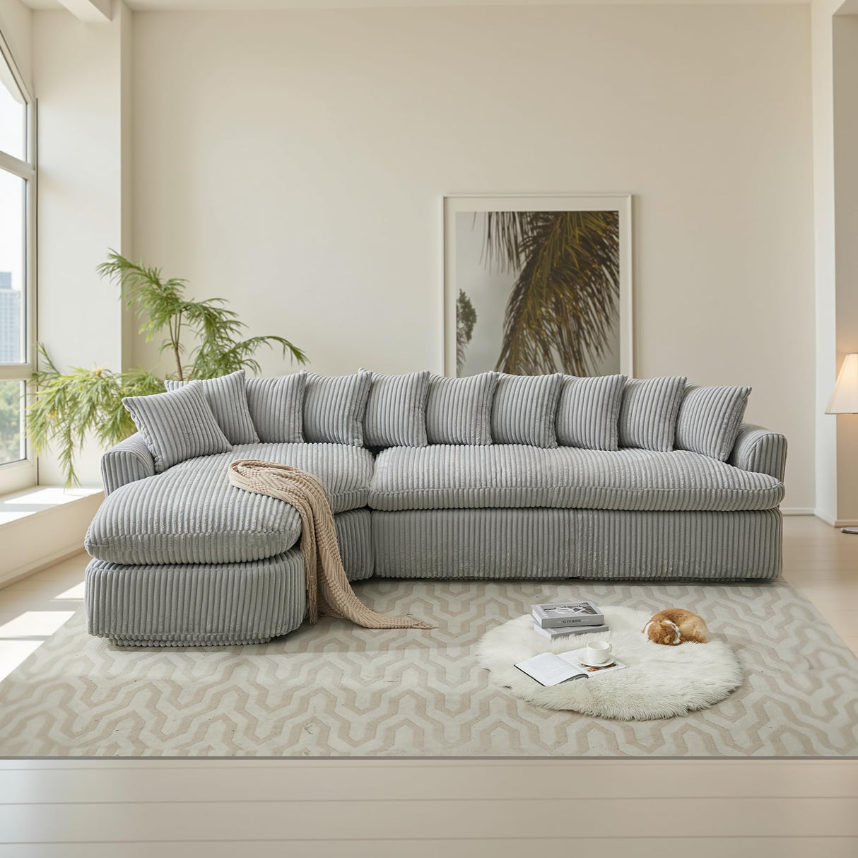 127'' Cloud Sectional Couches for Living Room, Corduroy Couch L Shape Sofa