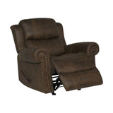 Rocker - Faux Leather Rolled Arm Recliner Chair, Distressed Saddle Brown