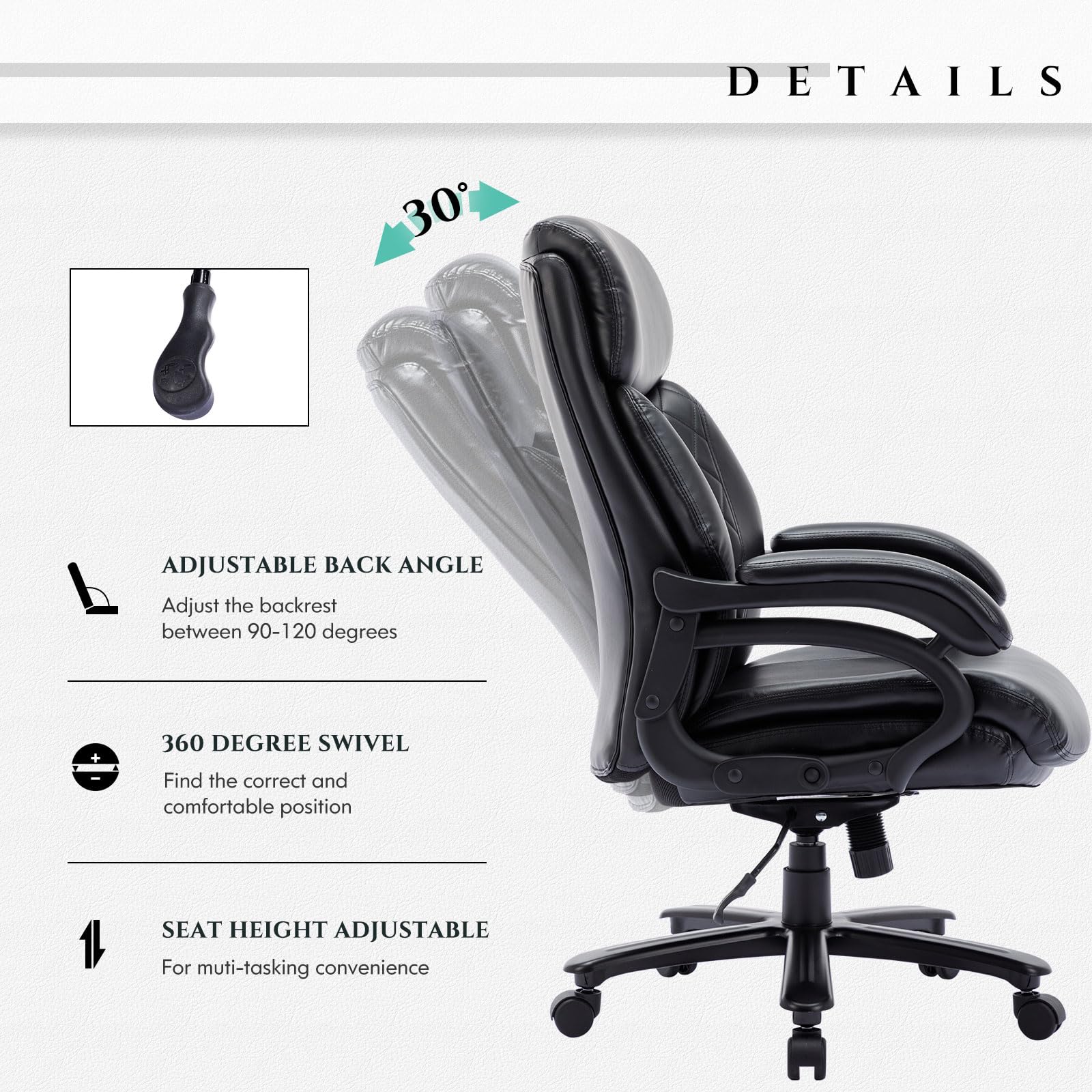 Big and Tall Office Chair 400lbs, Heavy Duty Wide Desk Chair with Extra Wide Seat