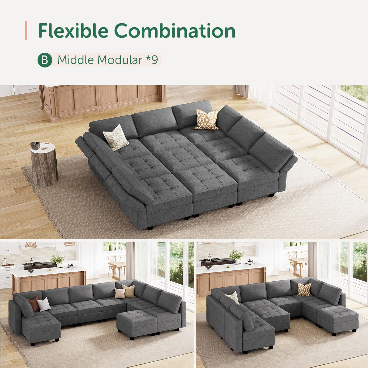 Sleeper Modular Sectional Sofa 9 Seater Sectional Sofa with Storage Modular Couch