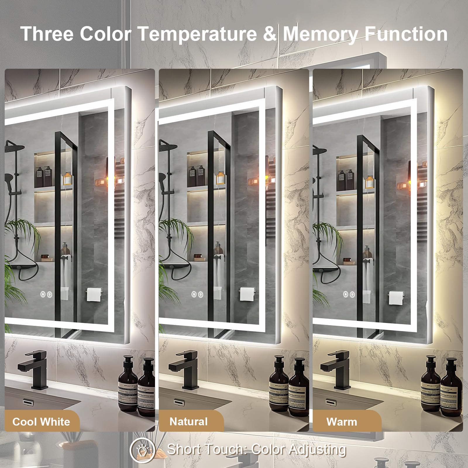 24x32 LED Bathroom Mirror with Anti-Fog & 3 Color Modes
